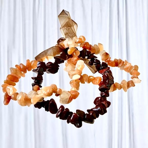 Gemstone Stretch Bracelet Genuine Peach Aventurine + Poppy Jasper lot of 3 NEW - Picture 4 of 6